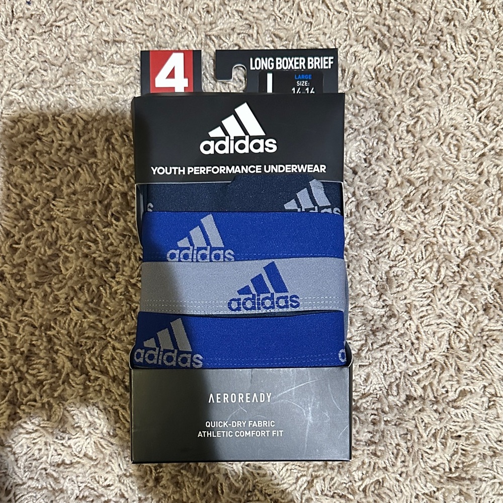 New in Package Adidas Boys Performance Boxer Briefs - Blue and Gray